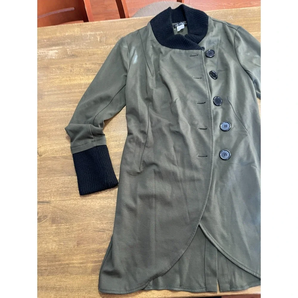 Venus Jacket, Women's Size 8, Green Black, Button Up Long Coat, Long Sleeve - Picture 3 of 12